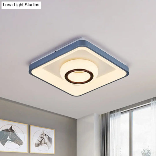 Modern Acrylic Led Flush Mount Lamp With Blue - White Triangle Bubble And Circle Patterns - Square