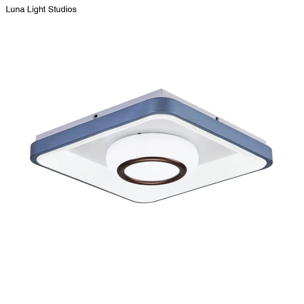 Modern Acrylic Led Flush Mount Lamp With Blue - White Triangle Bubble And Circle Patterns - Square