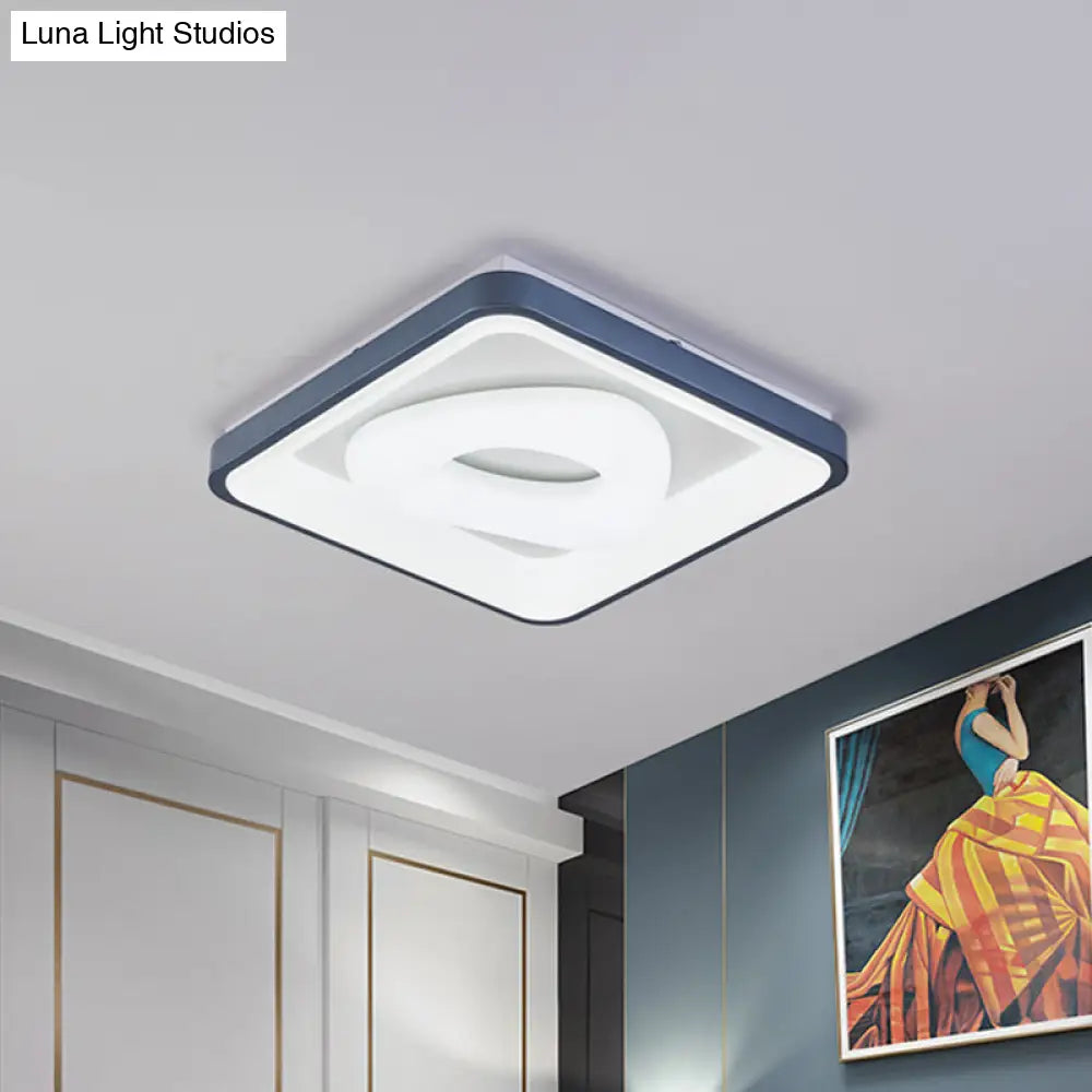 Modern Acrylic Led Flush Mount Lamp With Blue - White Triangle Bubble And Circle Patterns - Square