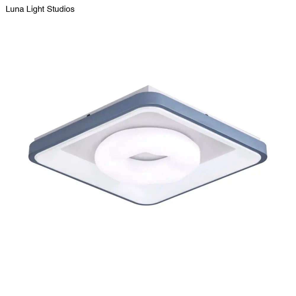 Modern Acrylic Led Flush Mount Lamp With Blue-White Triangle Bubble And Circle Patterns - Square