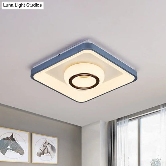 Modern Acrylic Led Flush Mount Lamp With Blue-White Triangle Bubble And Circle Patterns - Square