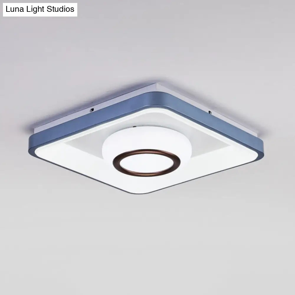 Modern Acrylic Led Flush Mount Lamp With Blue - White Triangle Bubble And Circle Patterns - Square