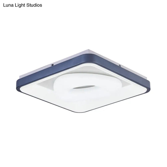 Modern Acrylic Led Flush Mount Lamp With Blue - White Triangle Bubble And Circle Patterns - Square