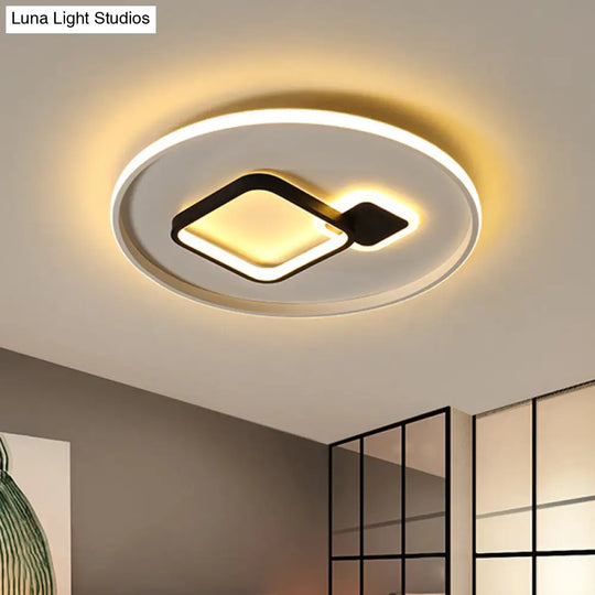 Modern Acrylic Led Flush Mount Light In Black/White And Warm/White 16’/19.5’ W With Halo Square