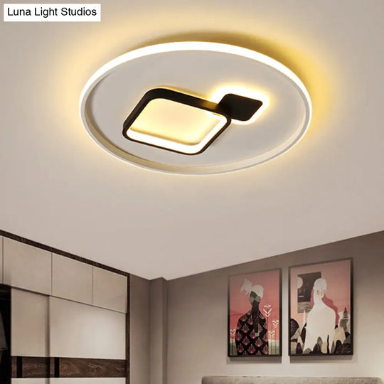 Modern Acrylic Led Flush Mount Light In Black/White And Warm/White 16/19.5 W With Halo Square Design