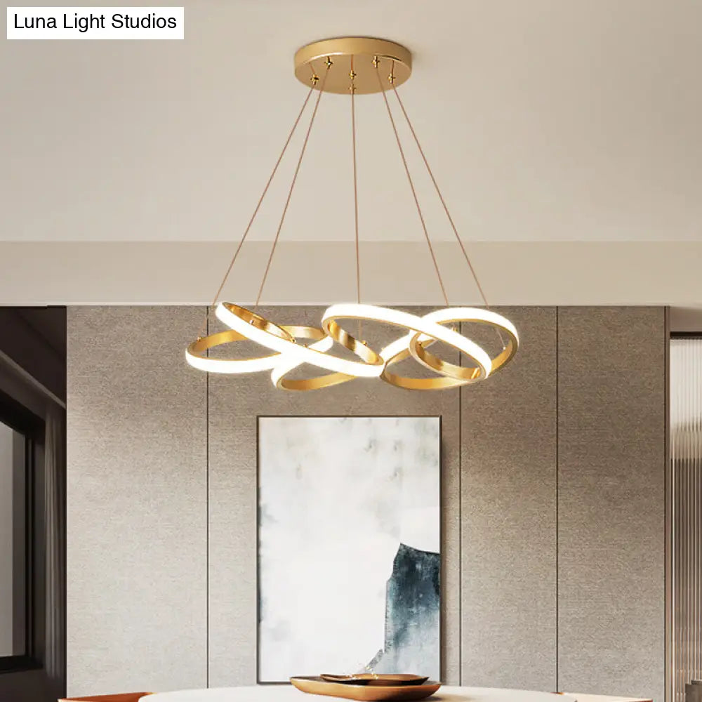 Modern Acrylic Led Gold Curve Chandelier Lamp – 19.5’/25.5’ Wide White/Warm Light Living Room