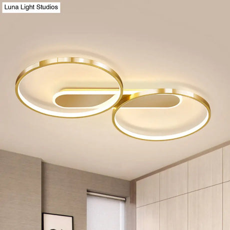 Modern Acrylic Led Gold Flush Mount Ceiling Light With Halo - Like Ring Design In Warm/White