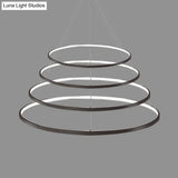 Modern Acrylic Led Ring Chandelier Pendant With 3/4/5 Lights - Black/White/Brown Ceiling Fixture In