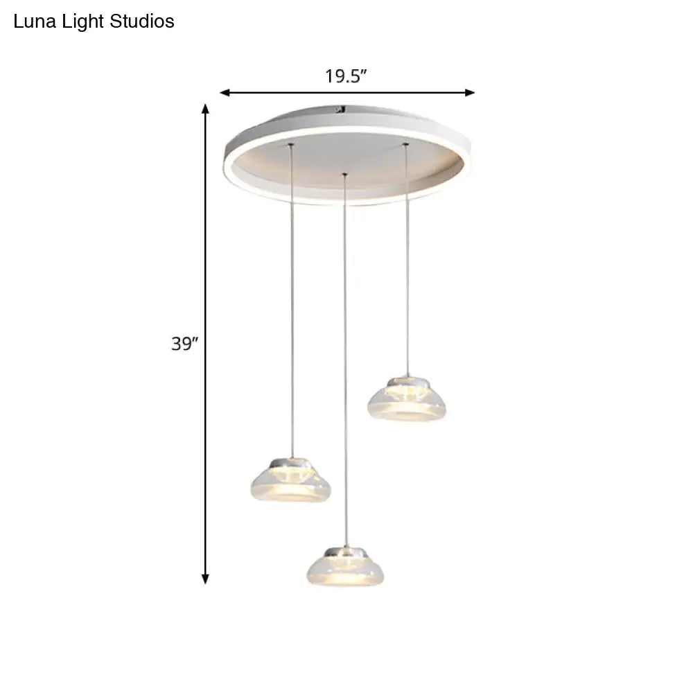 Modern Acrylic Oval Cluster Pendant Light - 3-Light Led Suspension Lamp In White/Warm