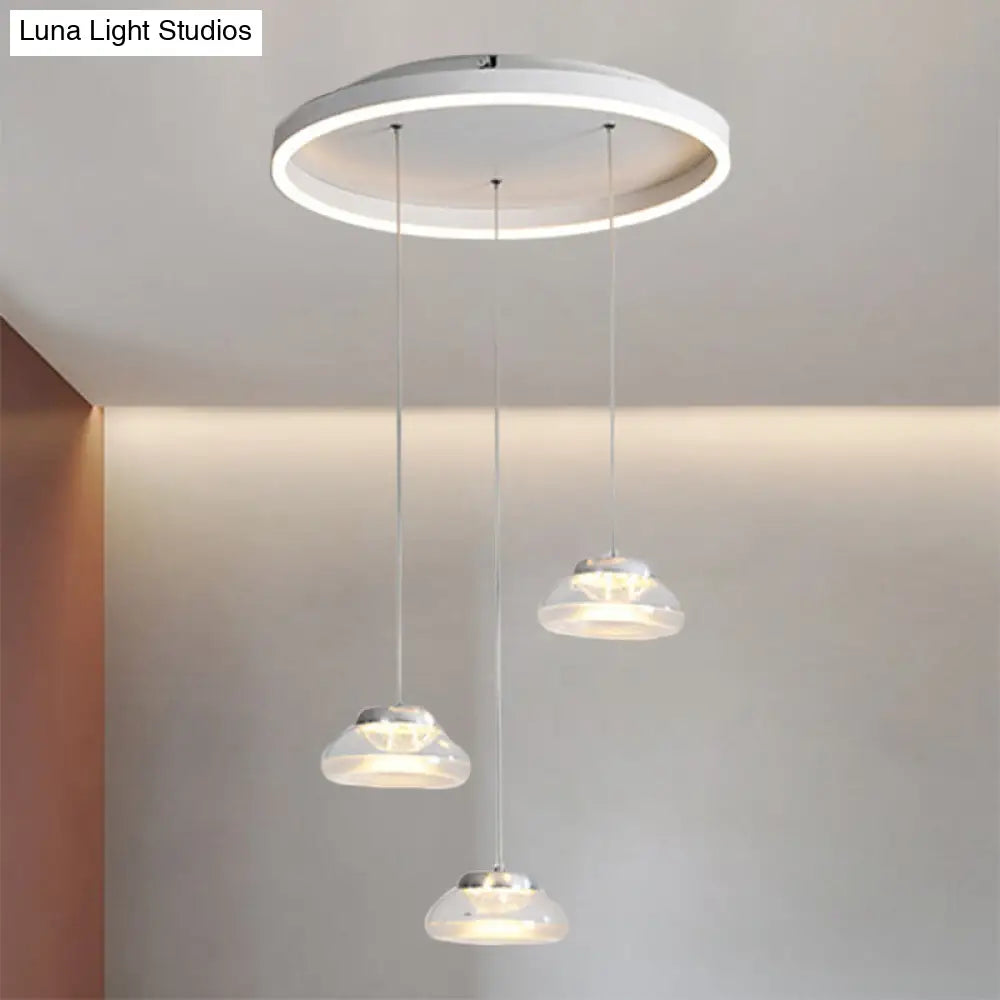Modern Acrylic Oval Cluster Pendant Light - 3-Light Led Suspension Lamp In White/Warm
