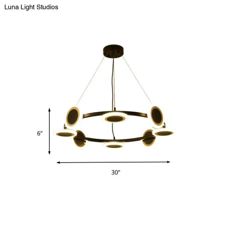 Modern Acrylic Ring Chandelier Pendant With Led Lights - 22/30/38 Diameter 10-Light Black Finish