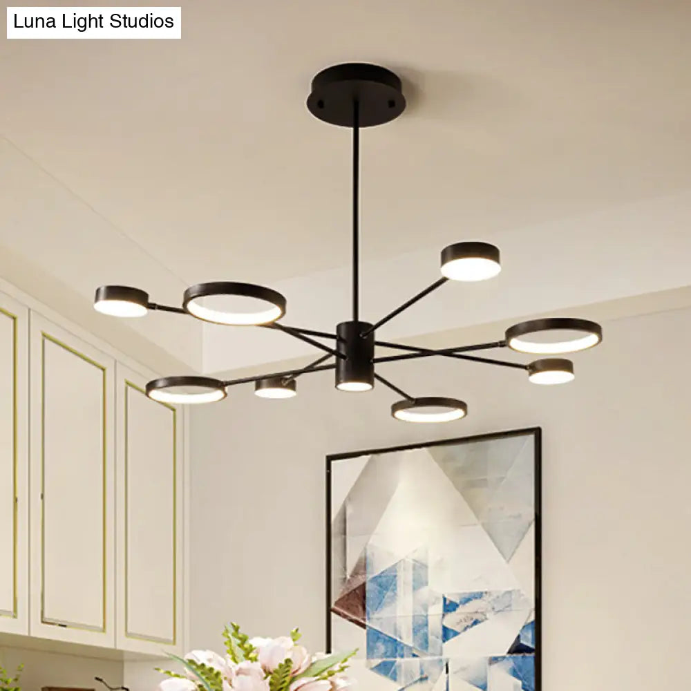 Modern Acrylic Led Sputnik Chandelier With 6/8/10 Lights In Black White/Warm Light