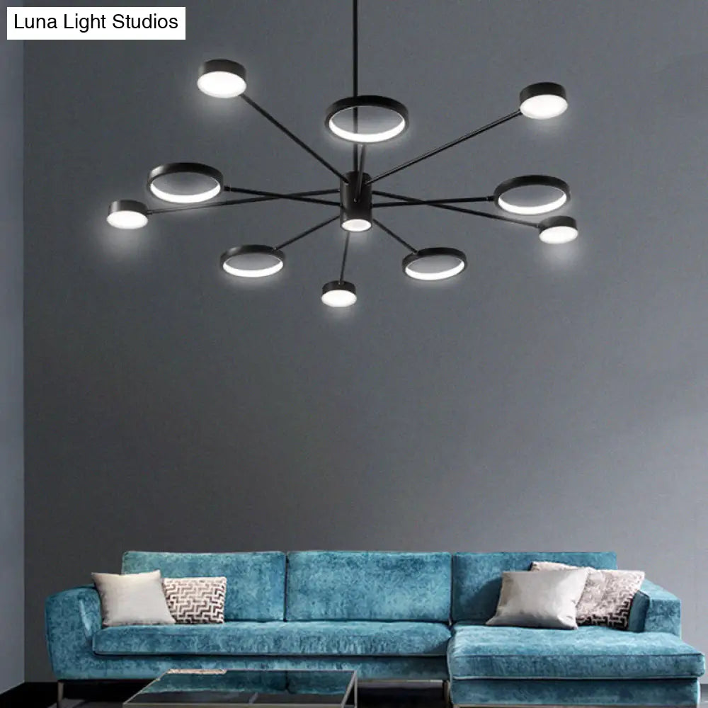 Modern Acrylic Led Sputnik Chandelier With 6/8/10 Lights In Black White/Warm Light 10 / Warm