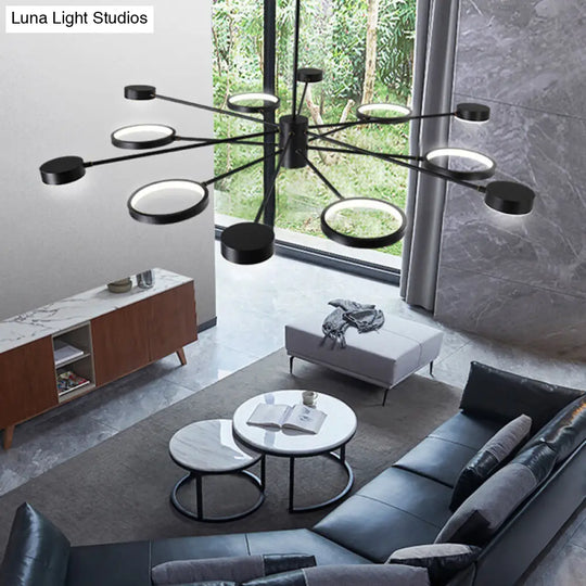 Modern Acrylic Led Sputnik Chandelier With 6/8/10 Lights In Black White/Warm Light