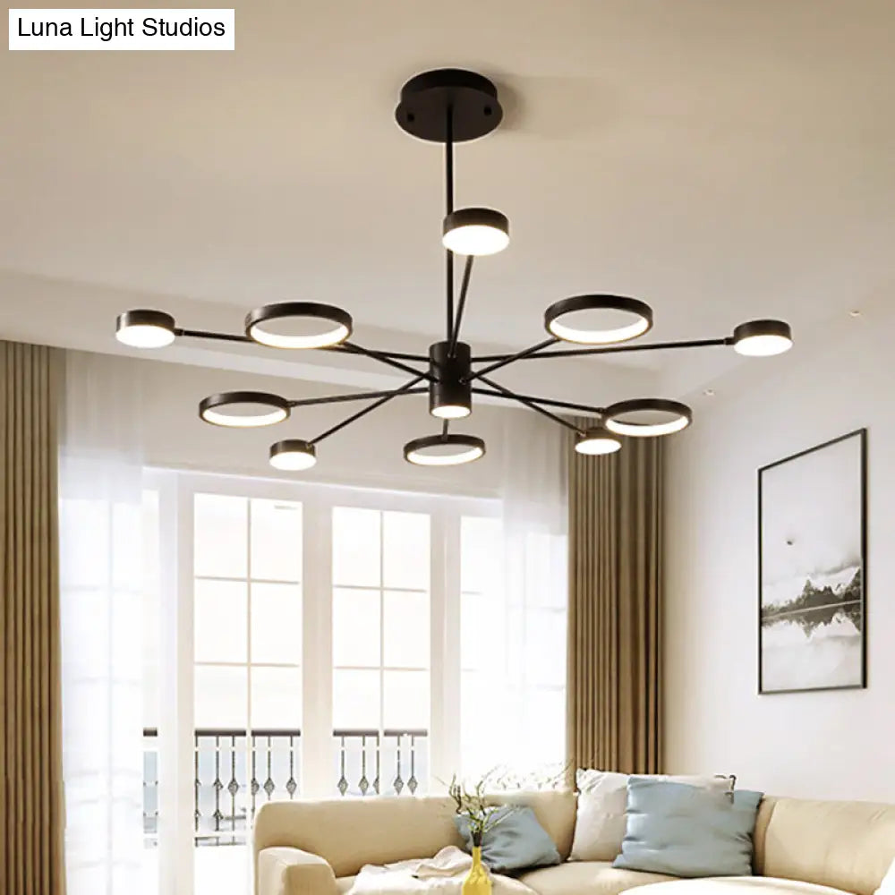Modern Acrylic Sputnik Chandelier Pendant Light: Black Led Hanging Lamp Fixture With 6/8/10 Lights