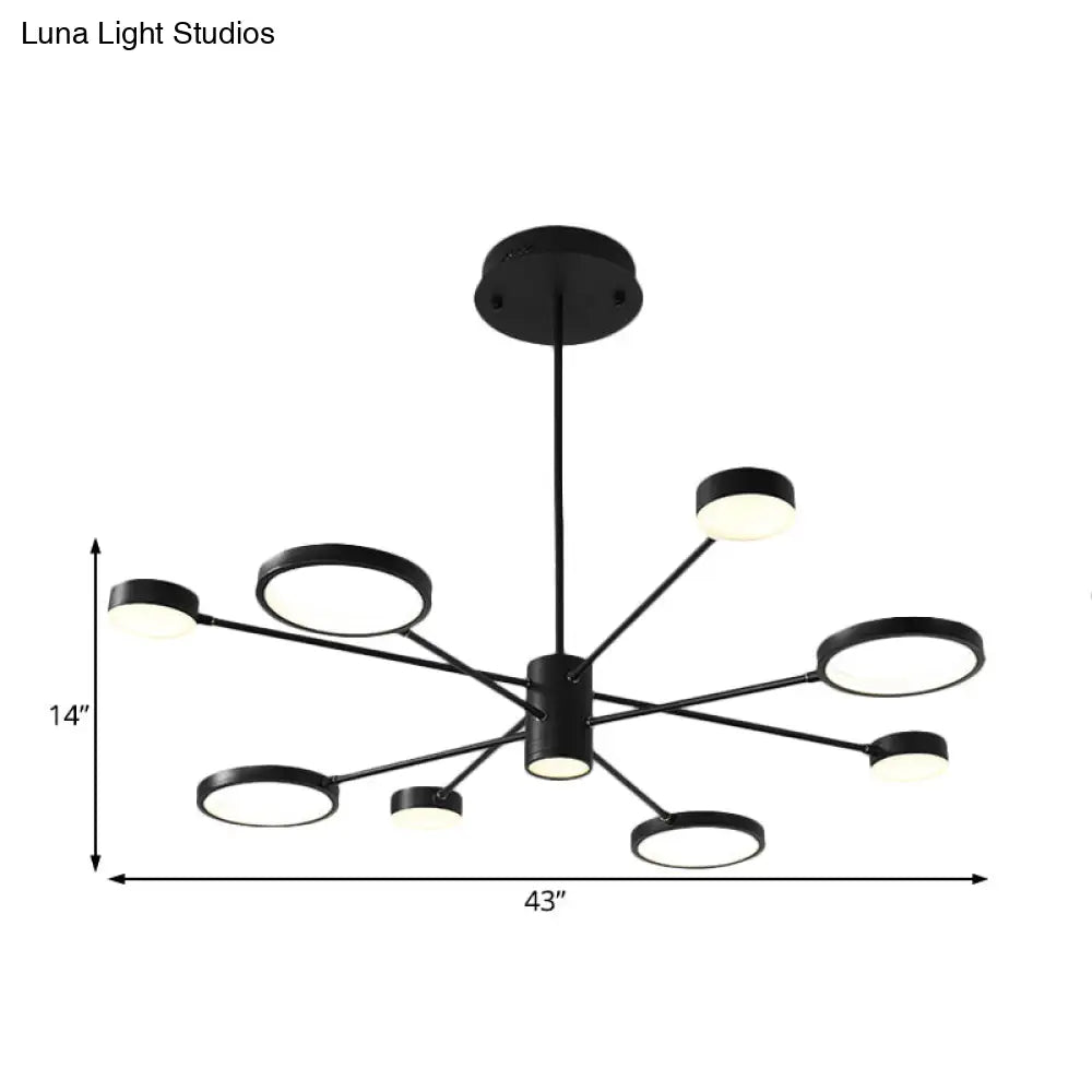 Modern Acrylic Led Sputnik Chandelier With 6/8/10 Lights In Black White/Warm Light