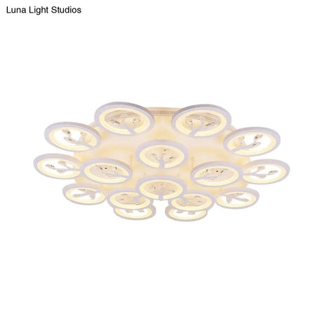 Modern Acrylic Tree Flush Mount Ceiling Light With Led And Crystal Accents - 3/6/9 - Light Fixture