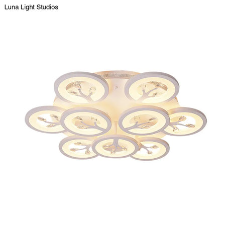 Modern Acrylic Tree Flush Mount Ceiling Light With Led And Crystal Accents - 3/6/9 - Light Fixture