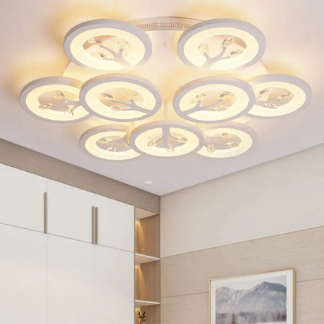 Modern Acrylic Tree Flush Mount Ceiling Light With Led And Crystal Accents - 3/6/9 - Light Fixture