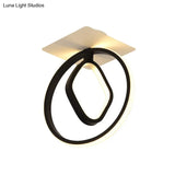Modern Acrylic White/Black Led Ceiling Lighting For Bedroom - Ring And Rhombus Flush Mount In