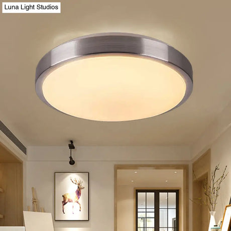 Modern Aluminum Flush Ceiling Light With Acrylic Diffuser - Warm/White Led Silver Finish 8/11.5 Dia.