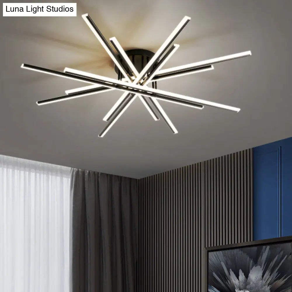 Modern Aluminum Semi Flush Mount Led Ceiling Lamp - Sleek Crossed Line Design For Simplicity And