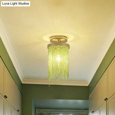 Modern Aluminum Small Flushmount Ceiling Light With Cascading Fringe 1 - Light Green/Gold/Blue