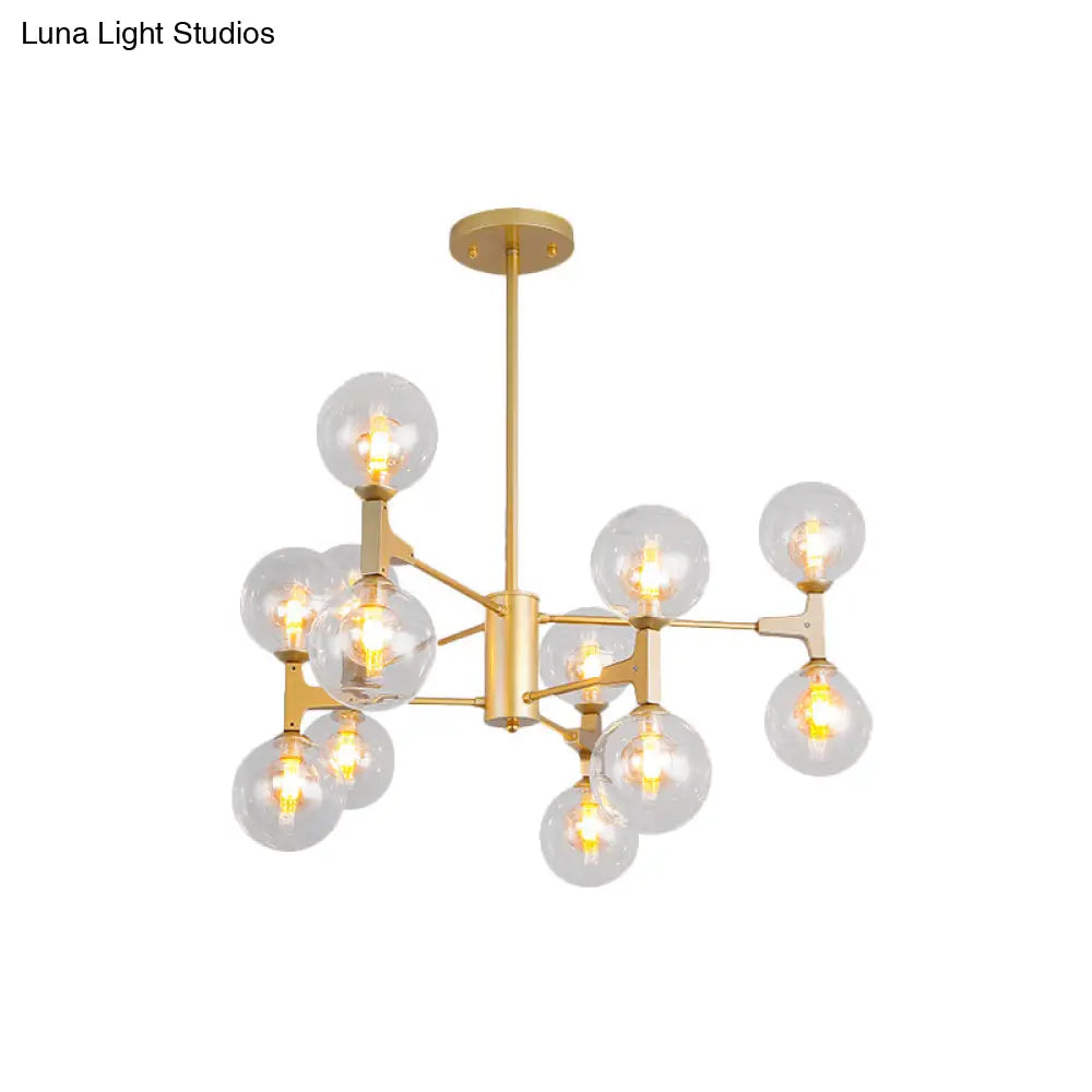 Modern Amber/Cream Glass & Metal Chandelier - 12-Head Pendant Lighting In Elegant Black/White Ideal