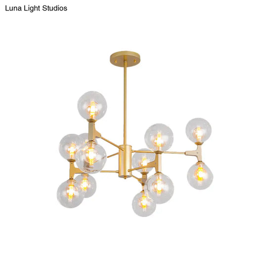 Modern Amber/Cream Glass & Metal Chandelier - 12-Head Pendant Lighting In Elegant Black/White Ideal