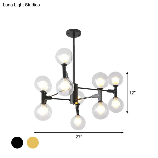 Modern Amber/Cream Glass & Metal Chandelier - 12-Head Pendant Lighting In Elegant Black/White Ideal