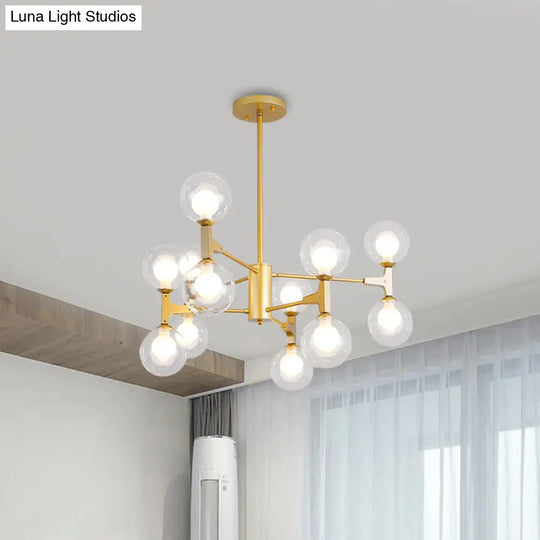 Modern Amber/Cream Glass & Metal Chandelier - 12-Head Pendant Lighting In Elegant Black/White Ideal
