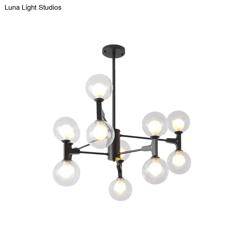 Modern Amber/Cream Glass & Metal Chandelier - 12-Head Pendant Lighting In Elegant Black/White Ideal