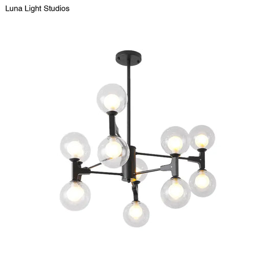 Modern Amber/Cream Glass & Metal Chandelier - 12-Head Pendant Lighting In Elegant Black/White Ideal