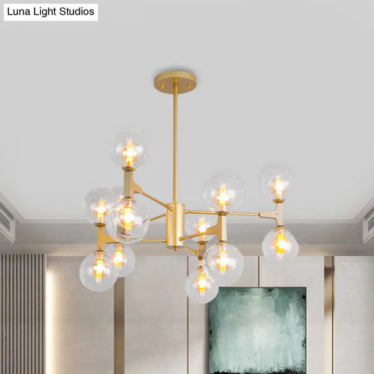 Modern Amber/Cream Glass & Metal Chandelier - 12-Head Pendant Lighting In Elegant Black/White Ideal