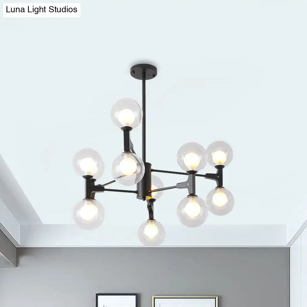 Modern Amber/Cream Glass & Metal Chandelier - 12-Head Pendant Lighting In Elegant Black/White Ideal