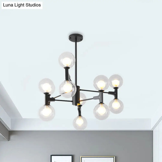 Modern Amber/Cream Glass & Metal Chandelier - 12-Head Pendant Lighting In Elegant Black/White Ideal