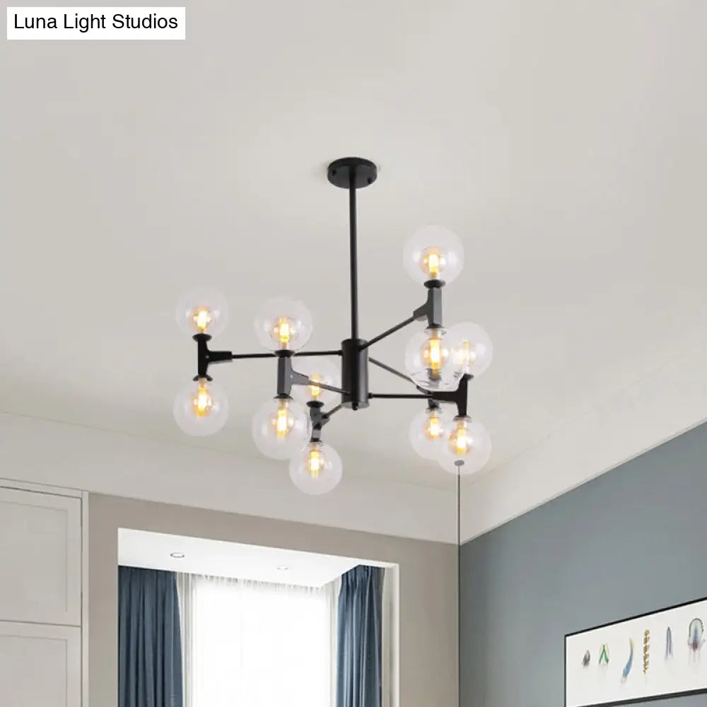 Modern Amber/Cream Glass & Metal Chandelier - 12-Head Pendant Lighting In Elegant Black/White Ideal