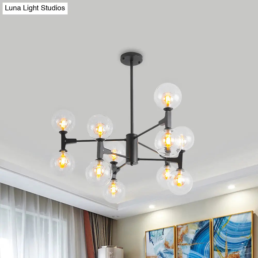 Modern Amber/Cream Glass & Metal Chandelier - 12-Head Pendant Lighting In Elegant Black/White Ideal