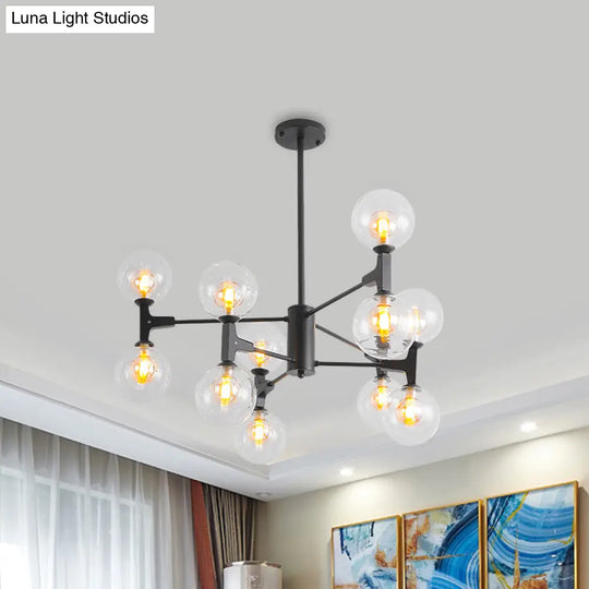 Modern Amber/Cream Glass & Metal Chandelier - 12-Head Pendant Lighting In Elegant Black/White Ideal