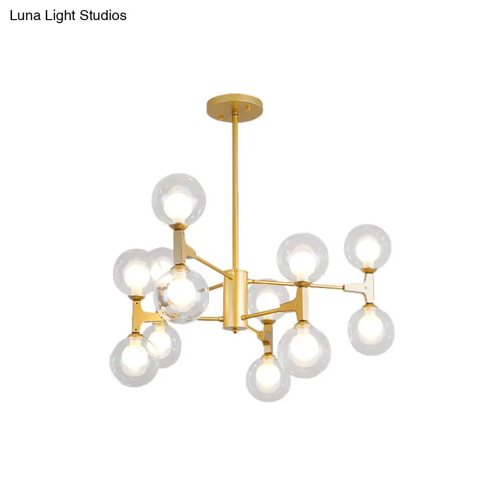 Modern Amber/Cream Glass & Metal Chandelier - 12-Head Pendant Lighting In Elegant Black/White Ideal