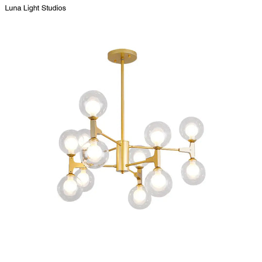 Modern Amber/Cream Glass & Metal Chandelier - 12-Head Pendant Lighting In Elegant Black/White Ideal