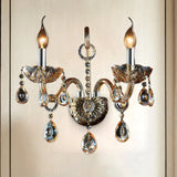 Modern Amber Glass Candle Sconce Wall Light With Crystal Drip Accent - 1/2 Heads Bedroom Fixture 2 /