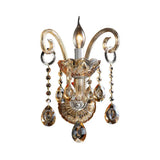 Modern Amber Glass Candle Sconce Wall Light With Crystal Drip Accent - 1/2 Heads Bedroom Fixture 1 /