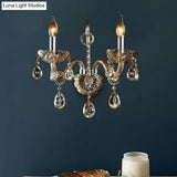 Modern Amber Glass Candle Sconce Wall Light With Crystal Drip Accent - 1/2 Heads Bedroom Fixture