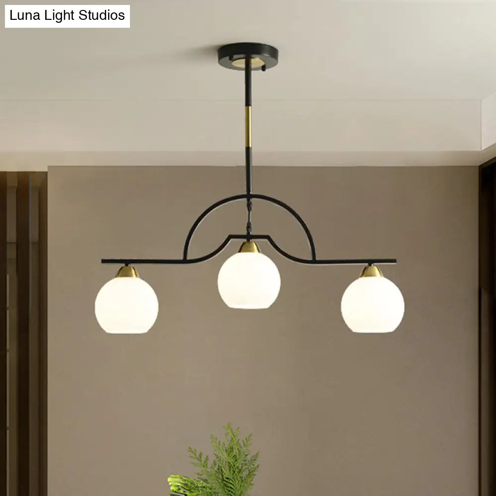 Modern Arched Island Pendant Light With Clear/White Glass And Black/Brass Finish - 3 Lights White