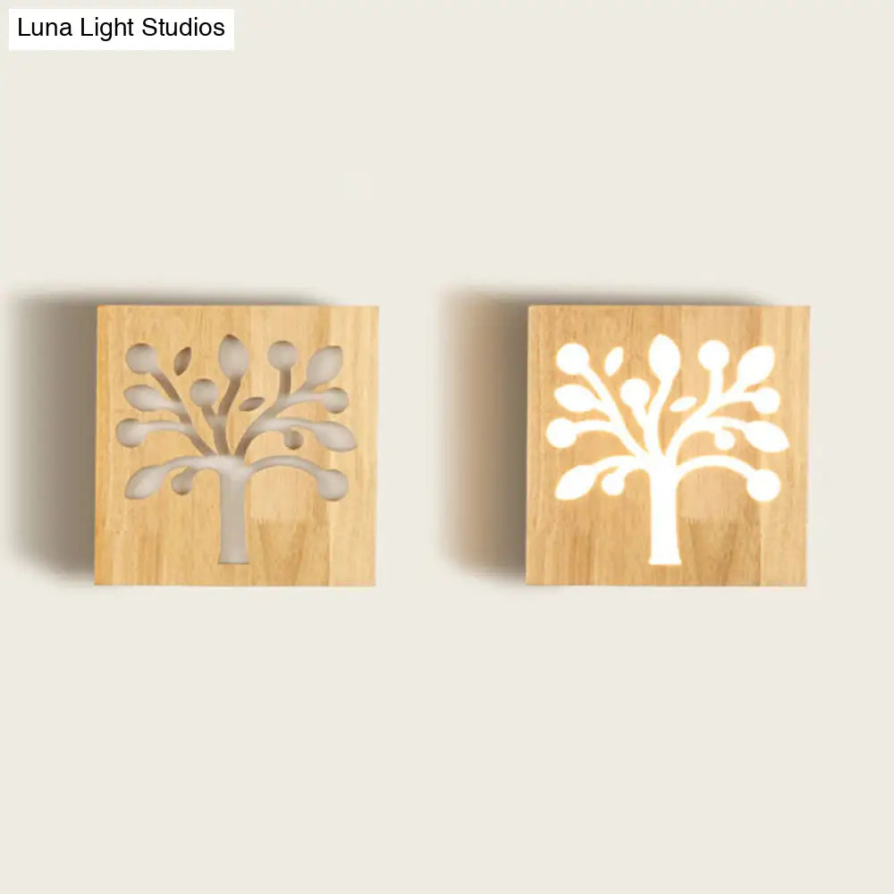 Modern Art Deco Led Wall Sconce - Square Flush Mount Wooden Corridor Light Fixture