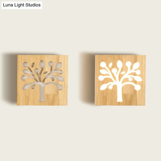 Modern Art Deco Led Wall Sconce - Square Flush Mount Wooden Corridor Light Fixture