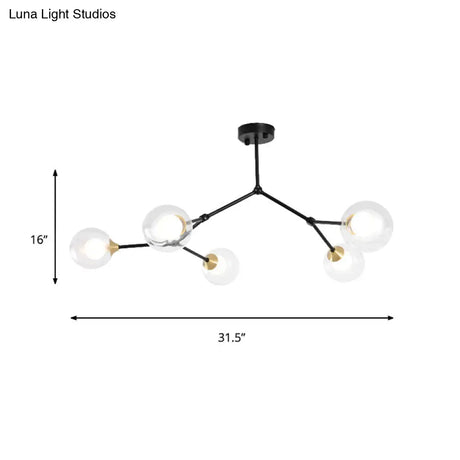 Modern Ball Pendant Light: Clear/Milky White Glass 4/5/6-Head Dining Room Chandelier With Black/Gold