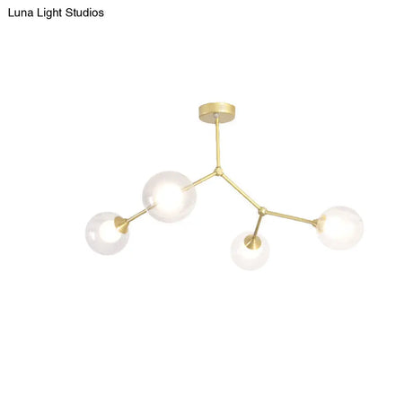Modern Ball Pendant Light: Clear/Milky White Glass 4/5/6-Head Dining Room Chandelier With Black/Gold