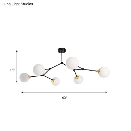 Modern Ball Pendant Light: Clear/Milky White Glass 4/5/6-Head Dining Room Chandelier With Black/Gold